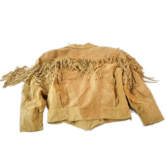 Vintage 1990s Very Trendy Brown Suede Leather Fringe Jacket Women's L from propervintagecanada