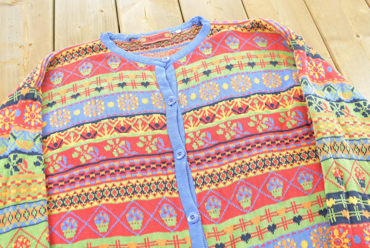 Vintage 1990s Via Sonate Abstract Pattern Knit Cardigan Sweater Women's L from propervintagecanada