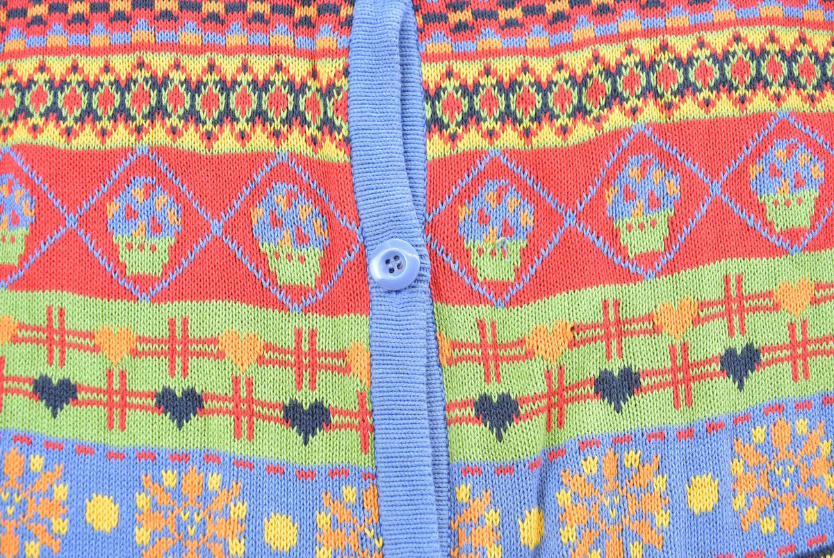 Vintage 1990s Via Sonate Abstract Pattern Knit Cardigan Sweater Women's L from propervintagecanada