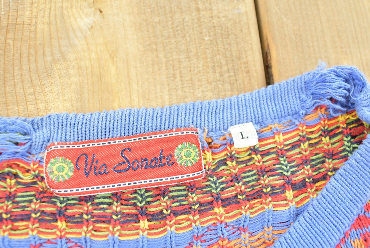 Vintage 1990s Via Sonate Abstract Pattern Knit Cardigan Sweater Women's L from propervintagecanada