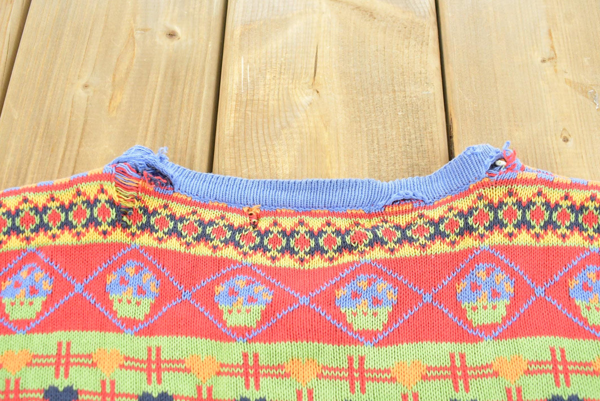 Vintage 1990s Via Sonate Abstract Pattern Knit Cardigan Sweater Women's L from propervintagecanada