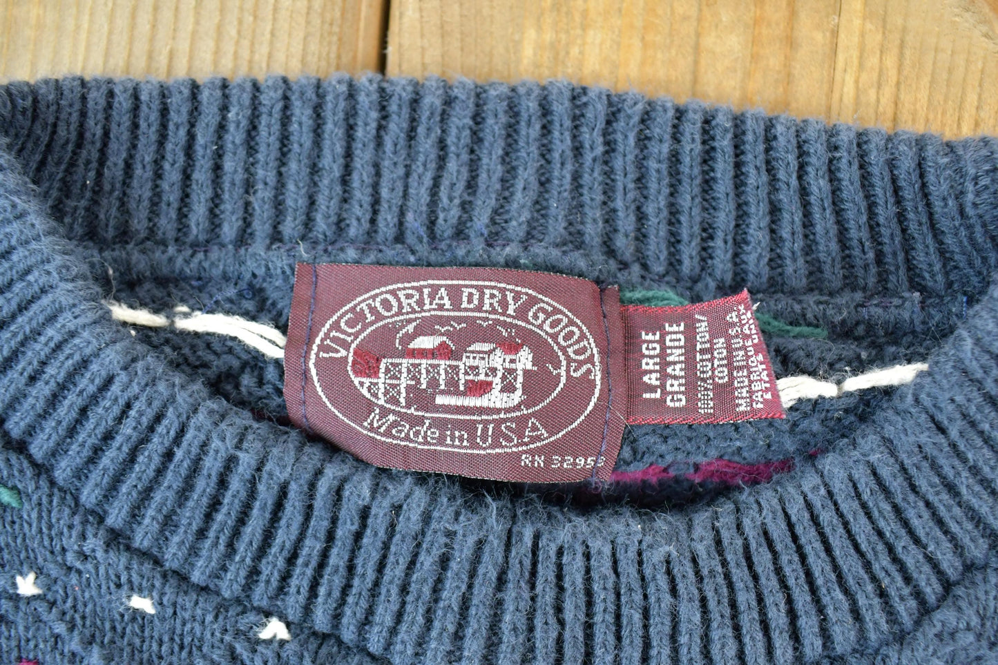 Vintage 1990s Victoria Bay Goods Knit Abstract Pattern Crewneck Sweater Men's XL from propervintagecanada