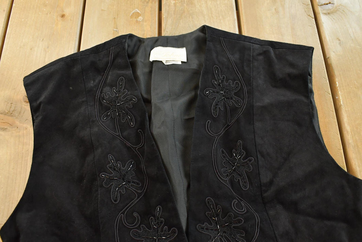 Vintage 1990s Victory Embroidered Suede Leather Vest Jacket Women's L / Streetwear / Outerwear / 90s Outdoors from propervintagecanada