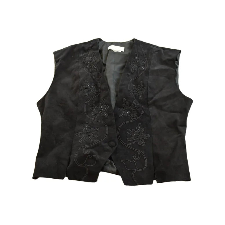 Vintage 1990s Victory Embroidered Suede Leather Vest Jacket Women's L / Streetwear / Outerwear / 90s Outdoors from propervintagecanada
