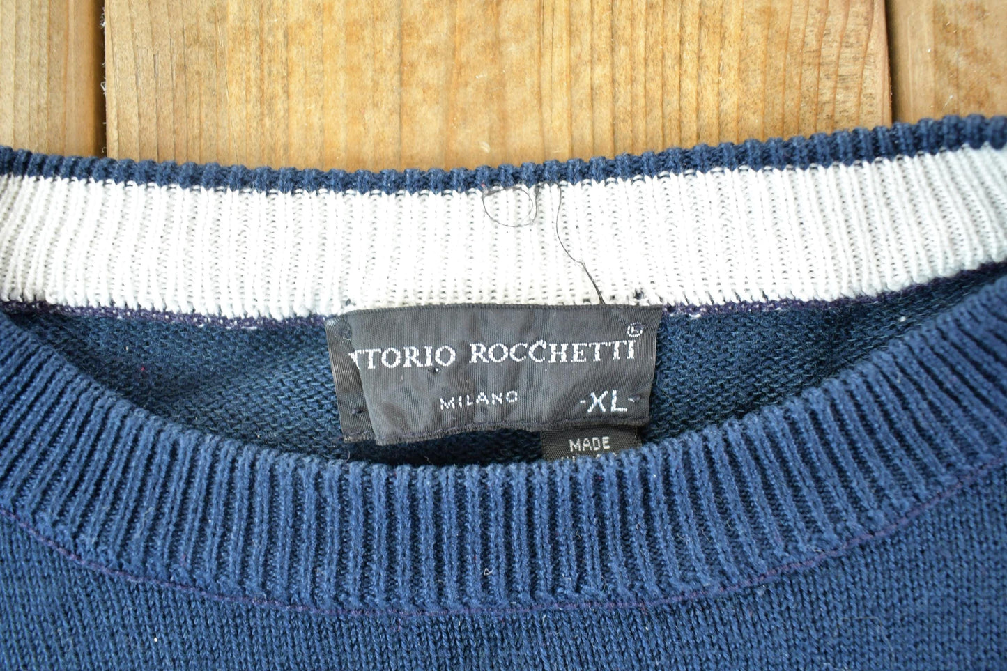 Vintage 1990s Vintorio Rochetti Knit Abstract Pattern Crewneck Sweater Mens XL from propervintagecanada