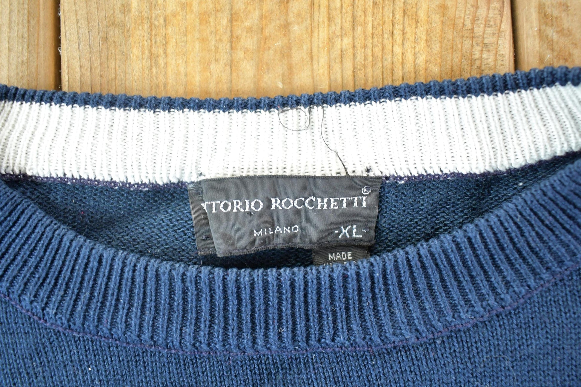 Vintage 1990s Vintorio Rochetti Knit Abstract Pattern Crewneck Sweater Mens XL from propervintagecanada