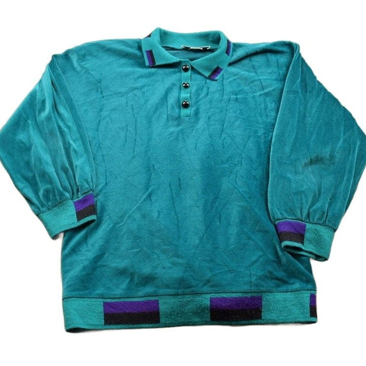 Vintage 1990s Vivanti Blank Color Block Collared Sweatshirt Men's M from propervintagecanada