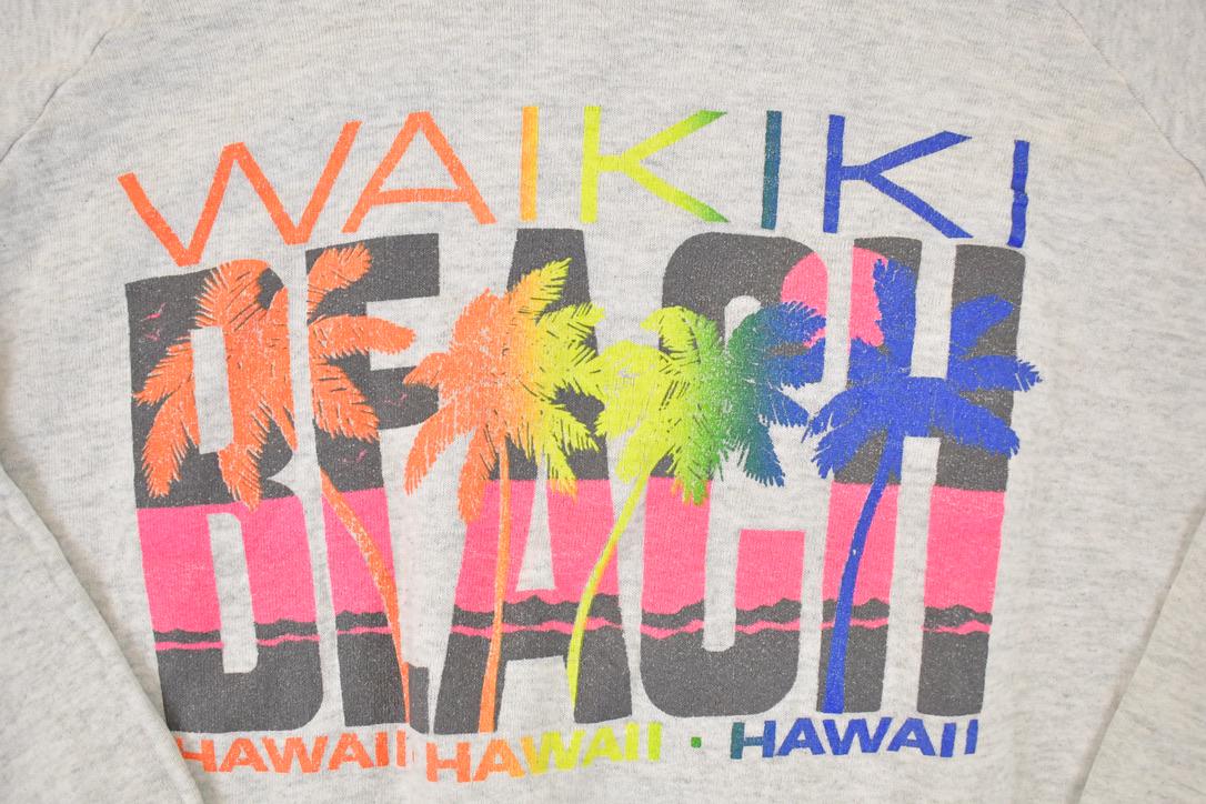 Vintage 1990s Waikiki Beach Hawaii Neon Graphic Print Crewneck Sweatshirt Women's L from propervintagecanada