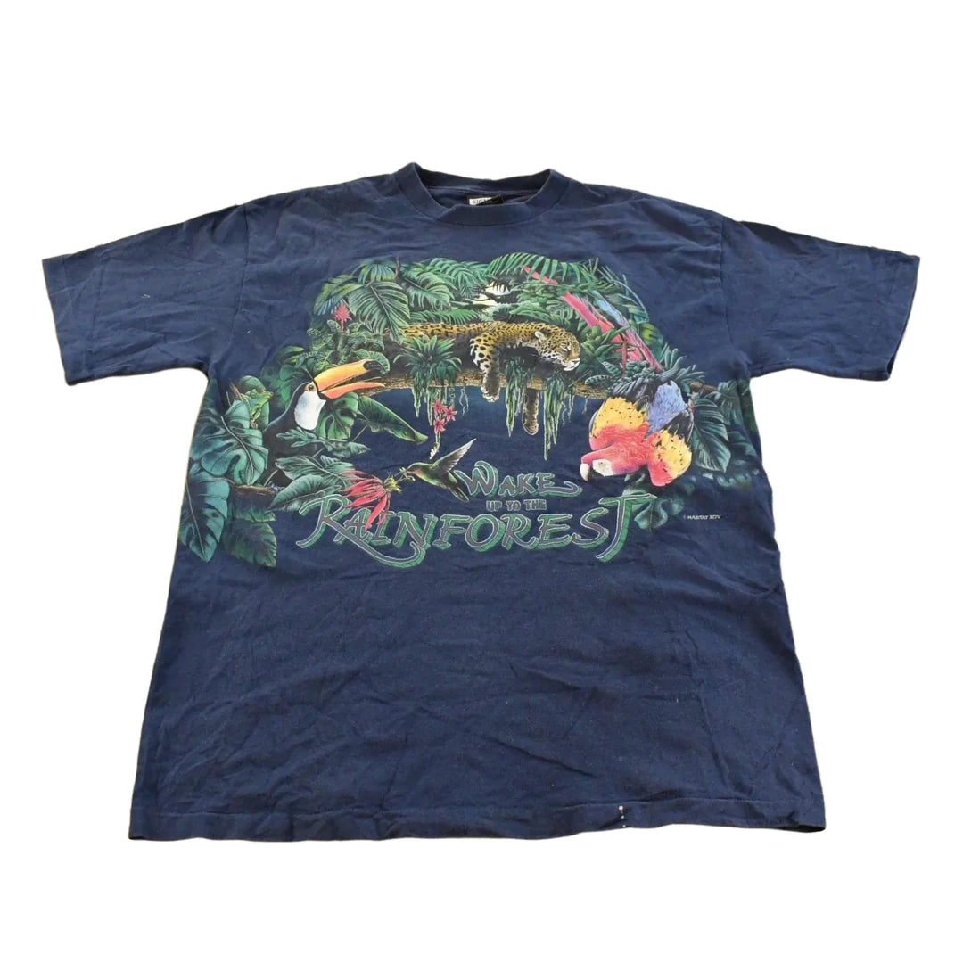 Vintage 1990s Wake Up To The Rainforest Graphic T-Shirt Men's Large from propervintagecanada