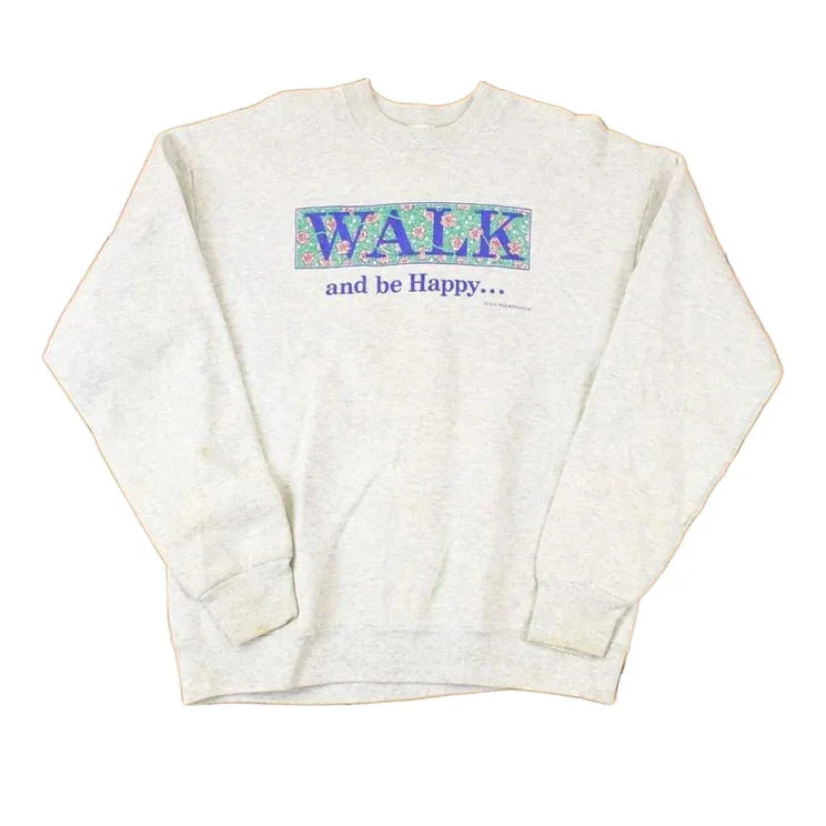 Vintage 1990s Walk And Be Happy FAB Graphic Print Crewneck Sweatshirt Mens L from propervintagecanada