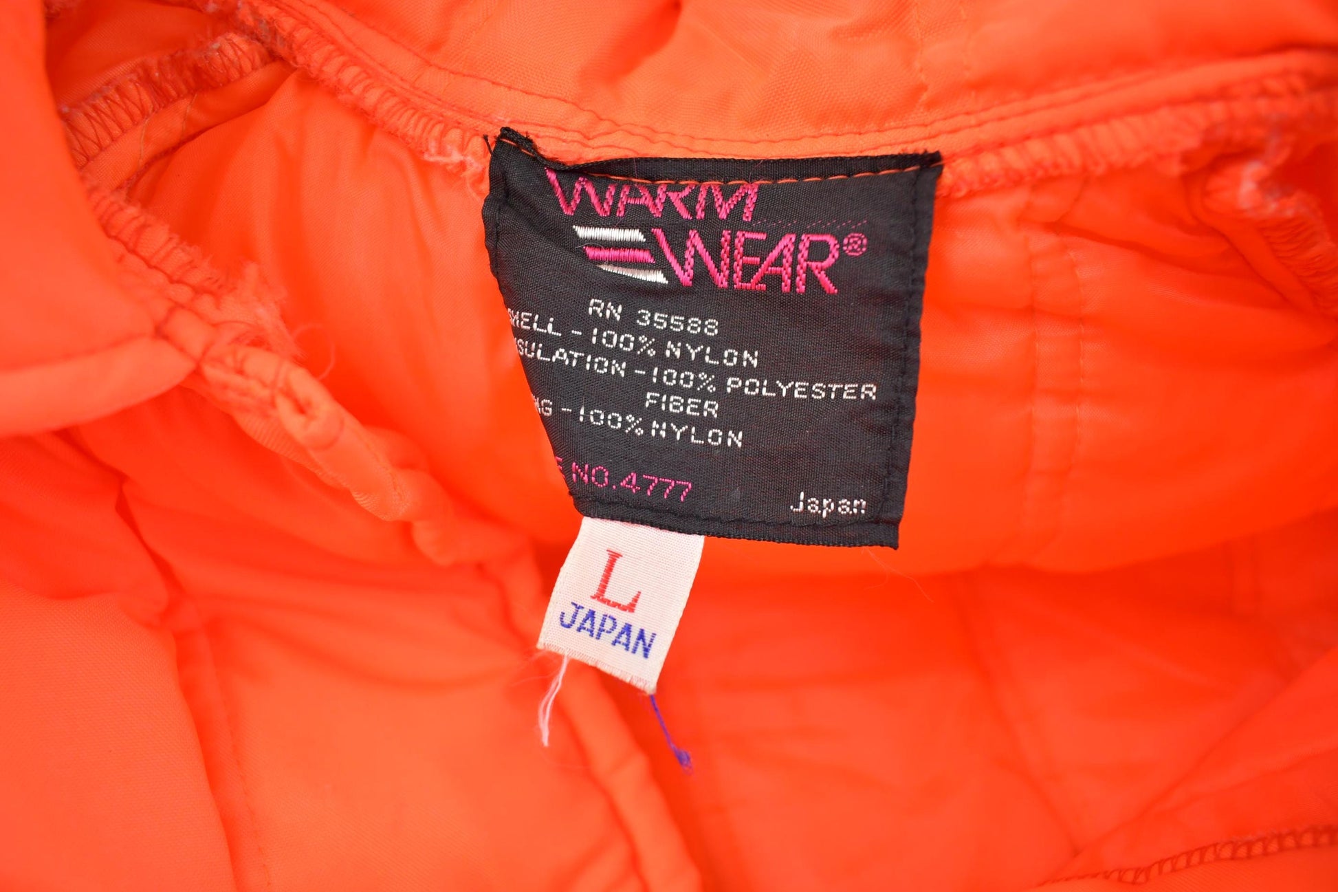 Vintage 1990s Warm Wear Japanese Fluorescent Orange Puffer Jacket Men's Large from propervintagecanada