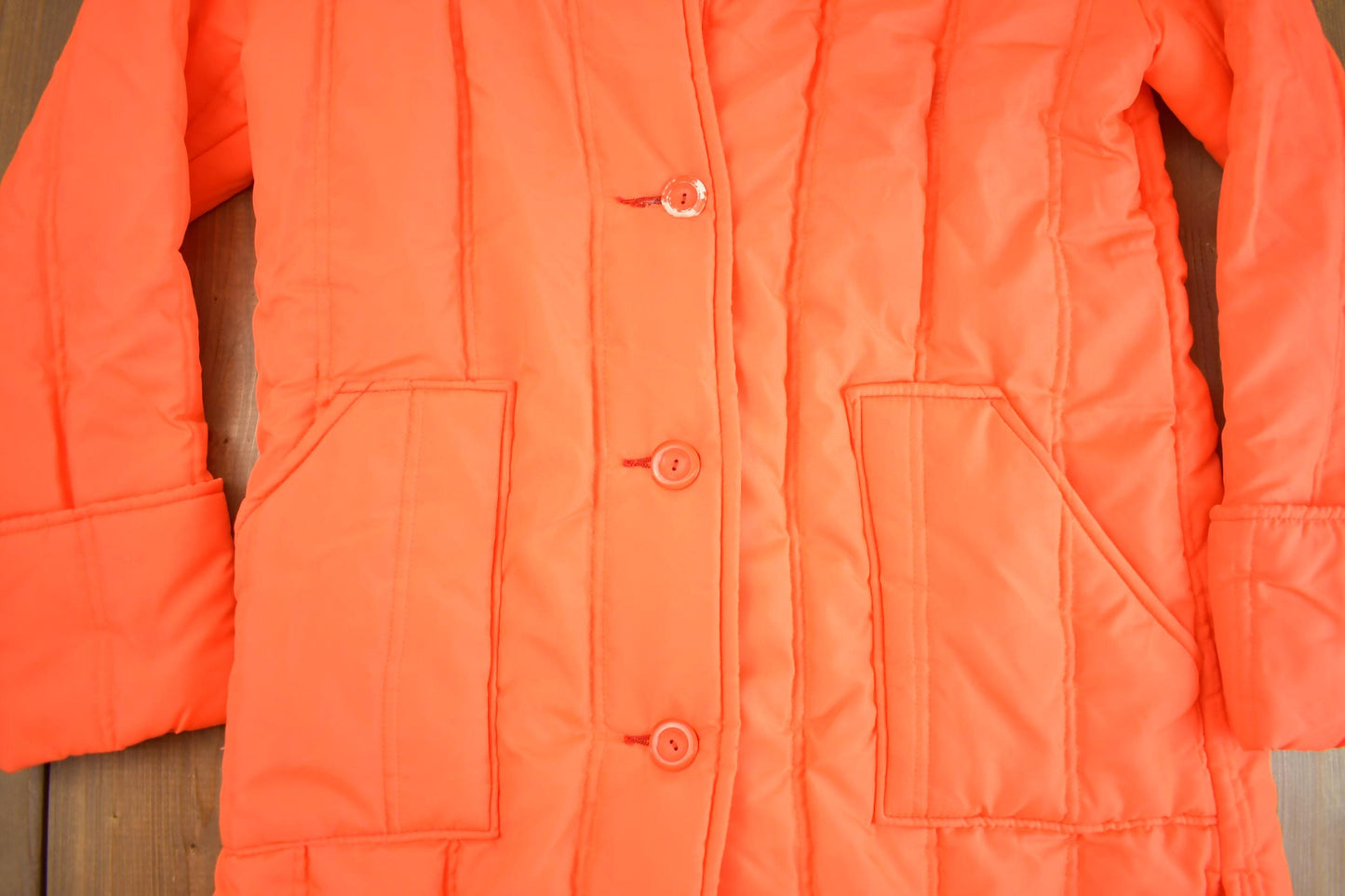 Vintage 1990s Warm Wear Japanese Fluorescent Orange Puffer Jacket Men's Large from propervintagecanada