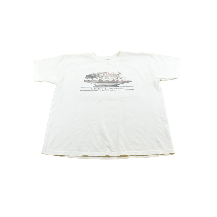 Vintage 1990s Warther Carvings Dover Ohio Steam Engine Train T-Shirt Men's XL from propervintagecanada