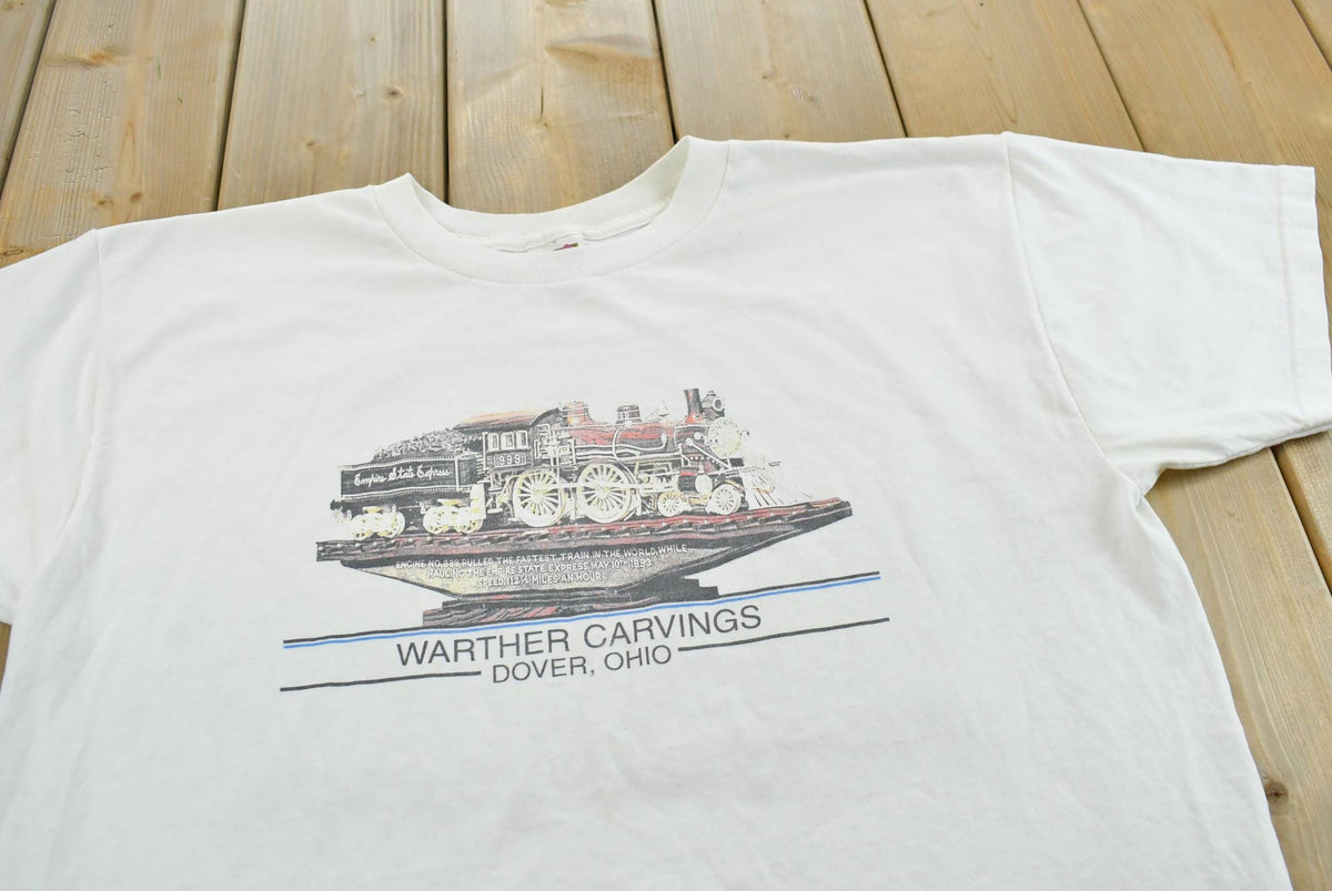 Vintage 1990s Warther Carvings Dover Ohio Steam Engine Train T-Shirt Men's XL from propervintagecanada