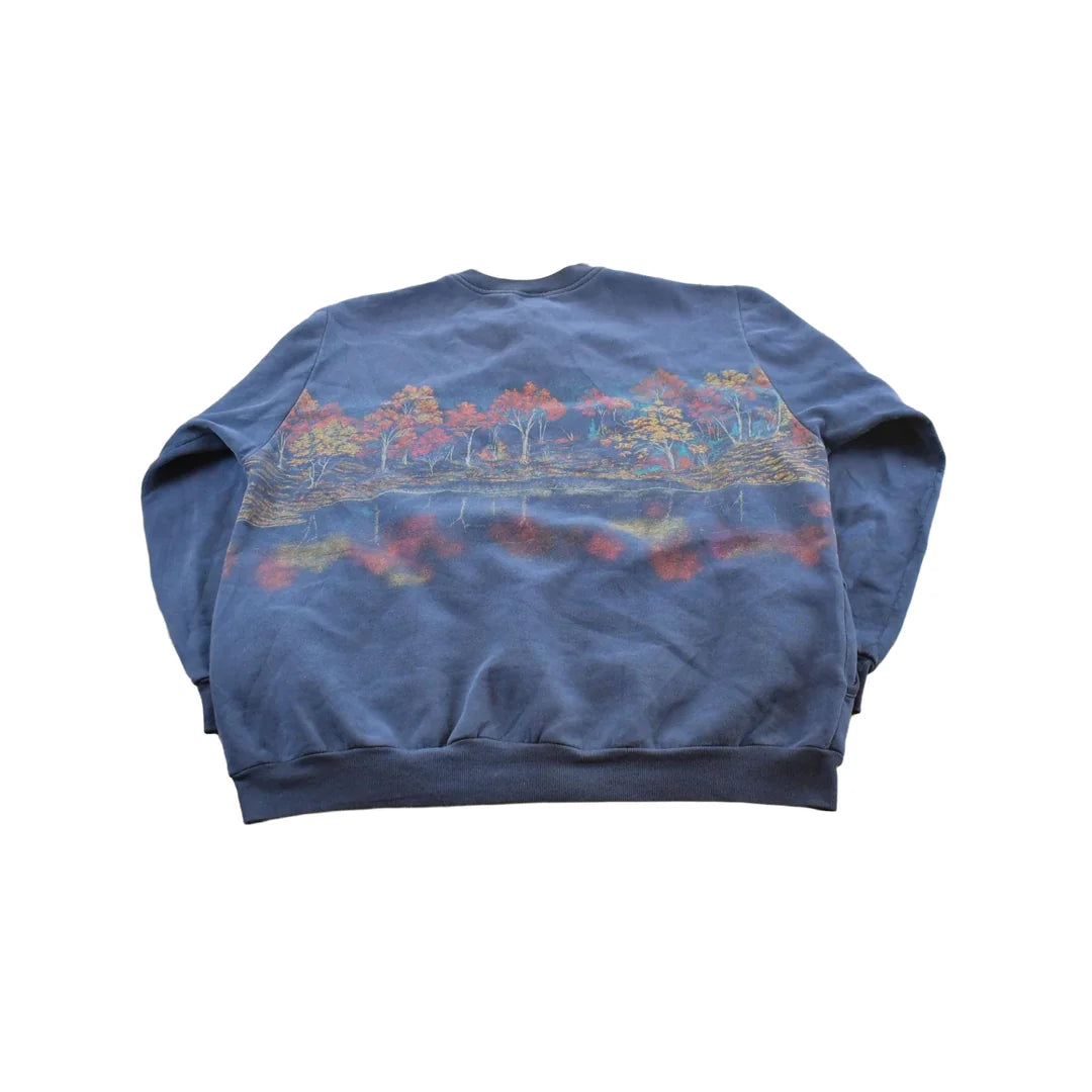 Vintage 1990s Water Wheel Forest All Over Print Quarter Button Sweater Men's XL from propervintagecanada