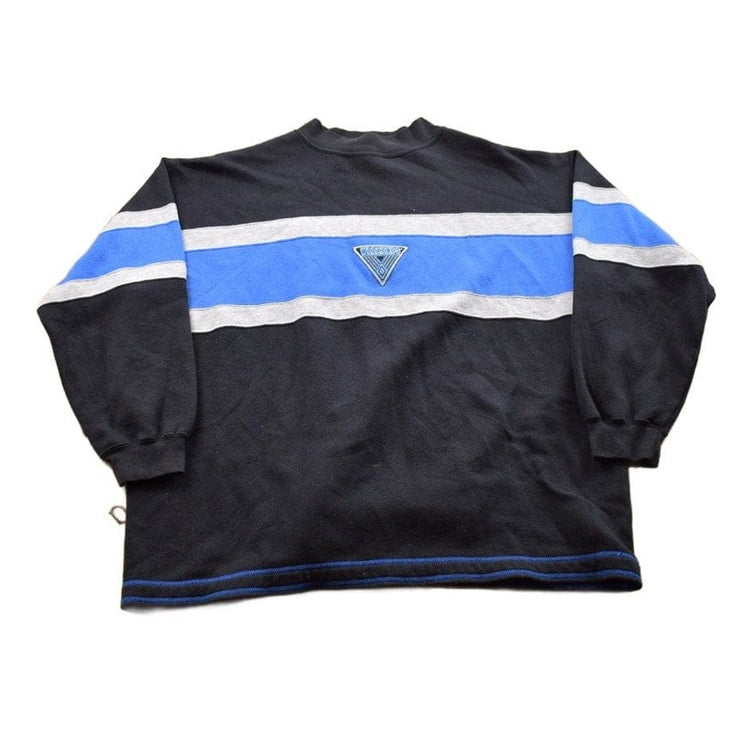 Vintage 1990s Weekends Color Block Striped Crewneck Sweatshirt Men's 2XL from propervintagecanada