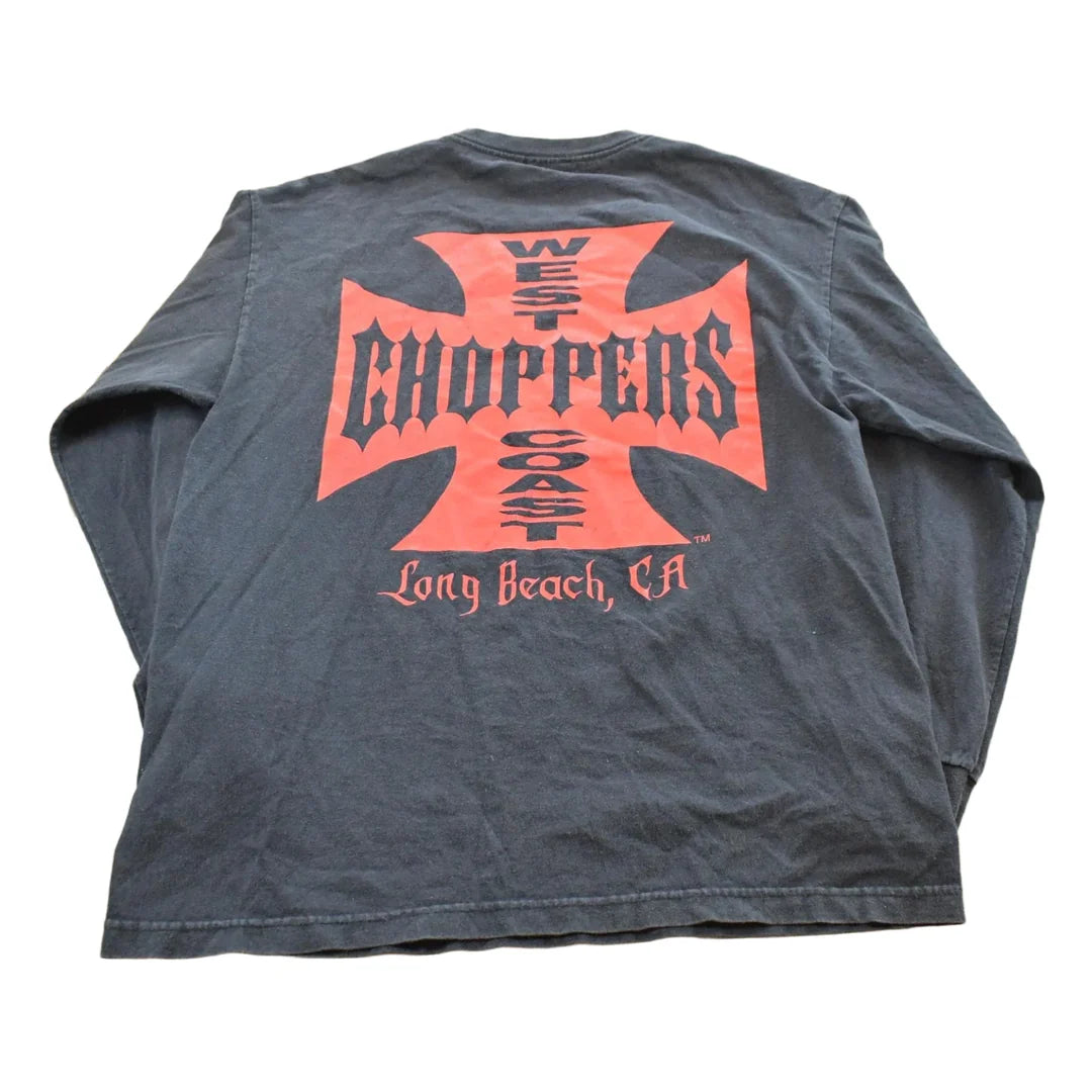 Vintage 1990s West Coast Choppers CFL Flame Skulls Long Sleeve T-Shirt Mens L from propervintagecanada