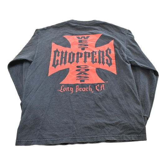 Vintage 1990s West Coast Choppers CFL Flame Skulls Long Sleeve T-Shirt Mens L from propervintagecanada