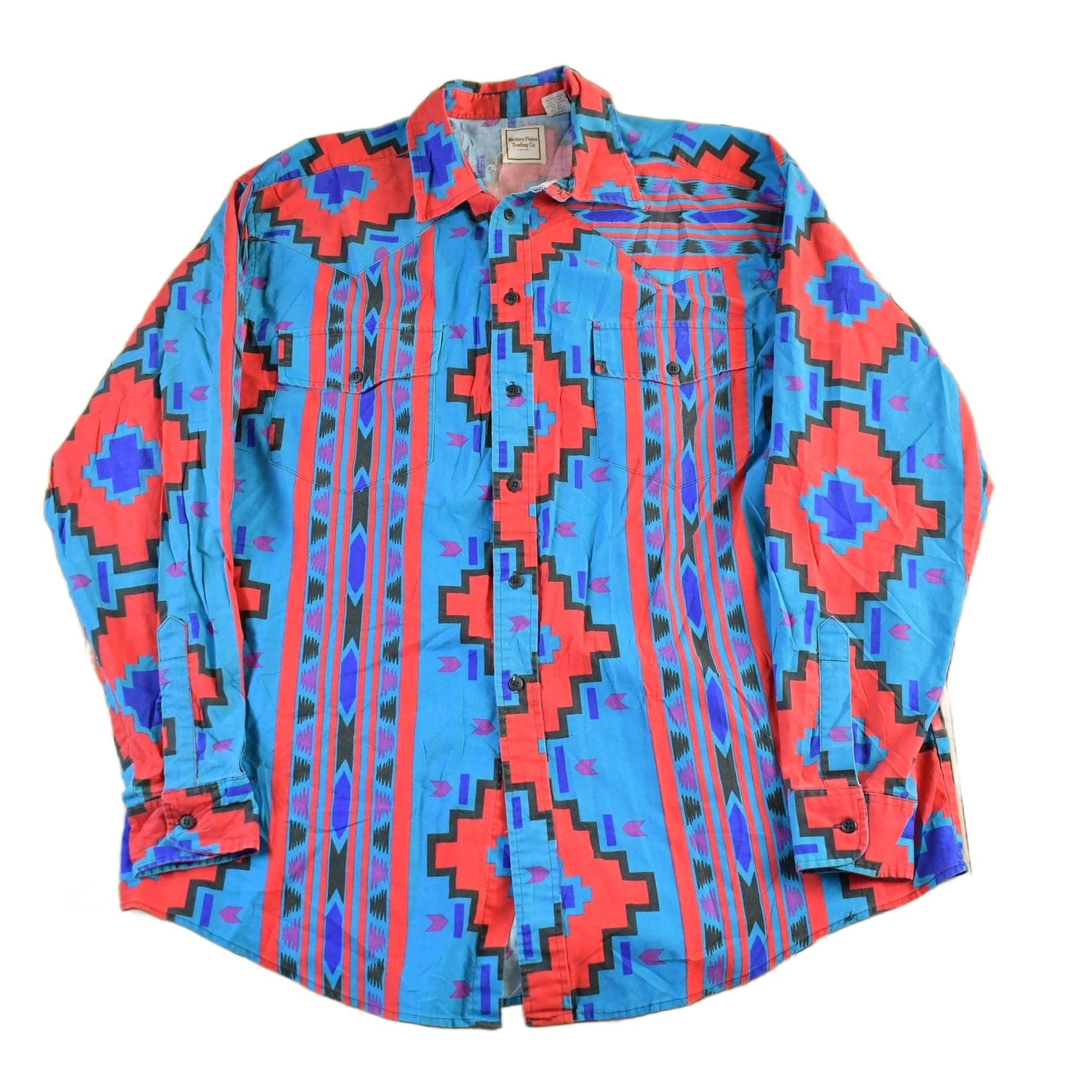 Vintage 1990s Western Plains Trading Co Style Aztec Pattern Button Up Shirt Men's XL from propervintagecanada