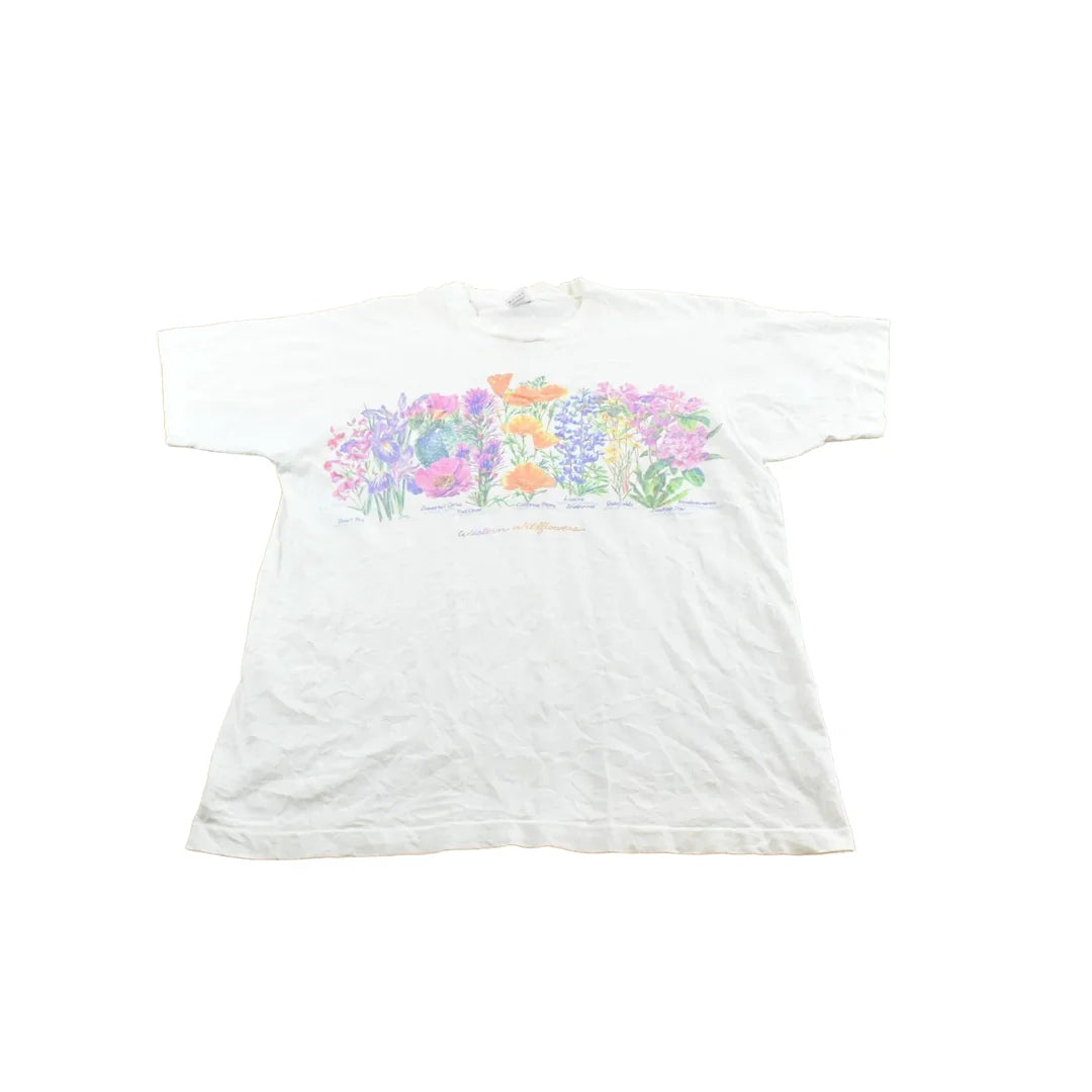 Vintage 1990s Western Wildflowers Nature T-Shirt Men's L from propervintagecanada