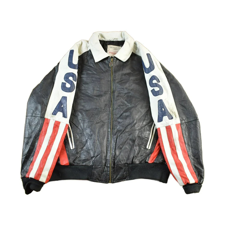Vintage 1990s WHEREMI USA Leather Jacket Men's XL from propervintagecanada