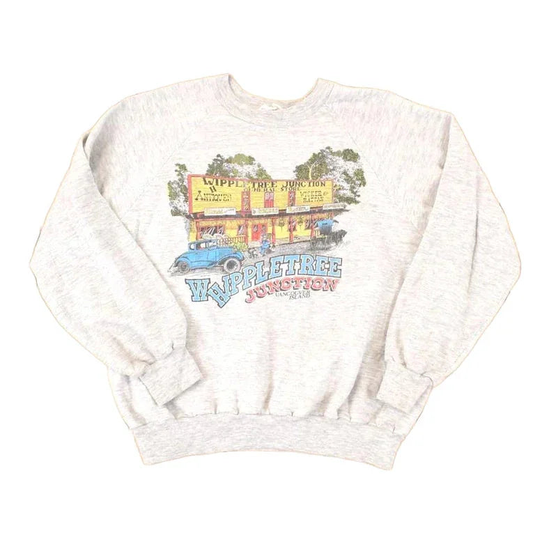 Vintage 1990s Whippletree Junction Vancouver Island Cartoon Graphic Print Crewneck Sweatshirt Men's L from propervintagecanada