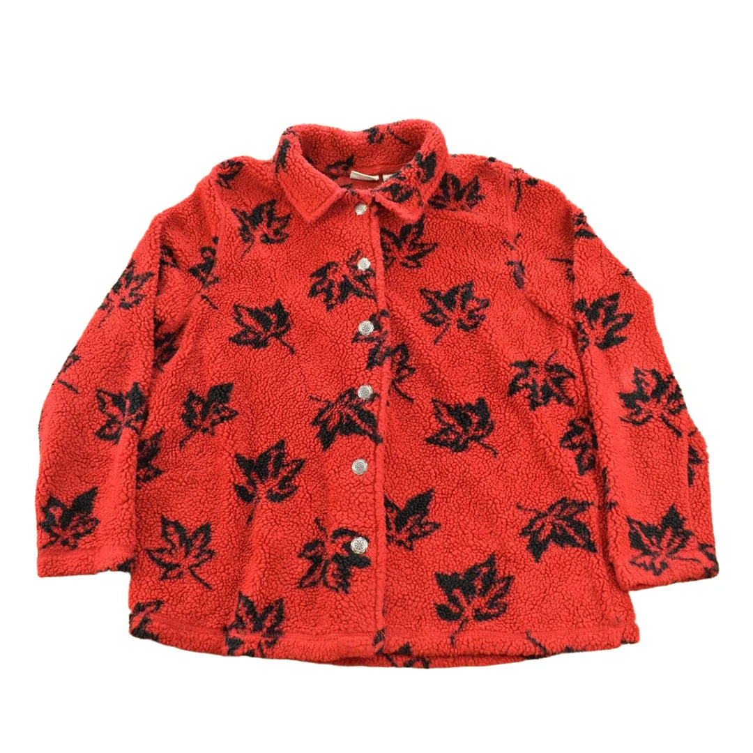 Vintage 1990s White Stag Autumn Fall Leaves Fleece Button Up Sweater Women's L / Outdoorsman / Streetwear / Hiking / Nature / All Over Print from propervintagecanada