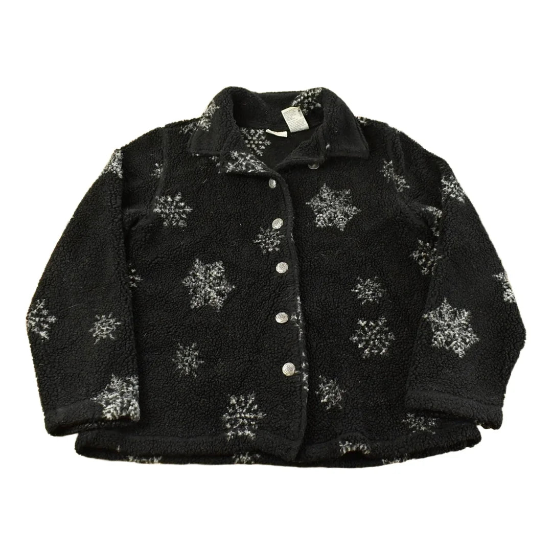 Vintage 1990s White Stag Snowflake Theme Button Up Fleece Sweater Women's Medium from propervintagecanada