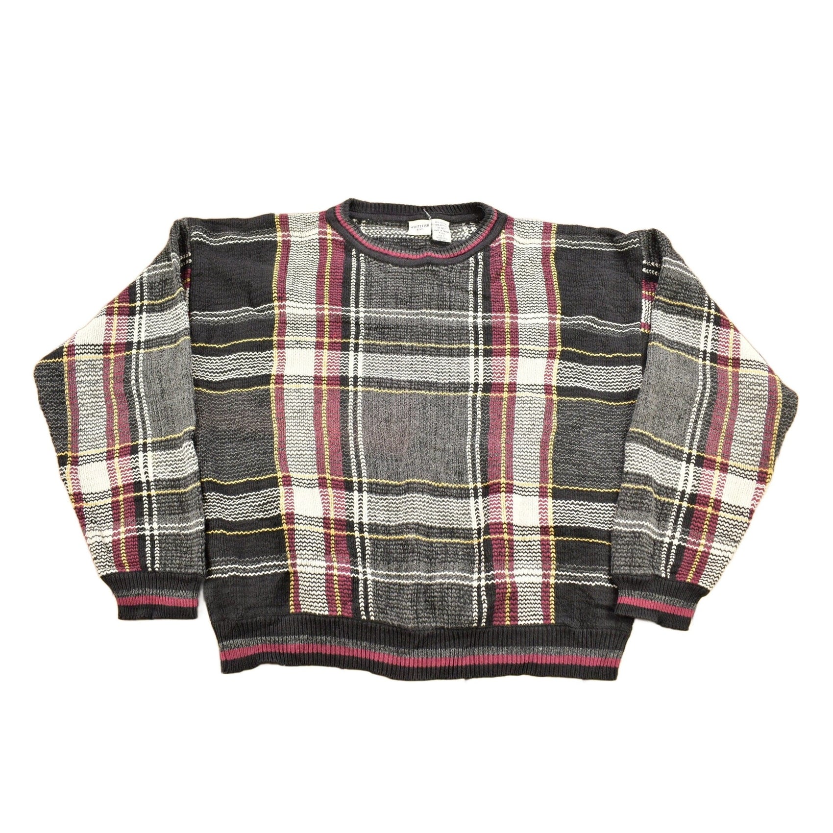 Vintage 1990s Whitefish Bay Plaid Knitted Crewneck Sweater Men's Large from propervintagecanada