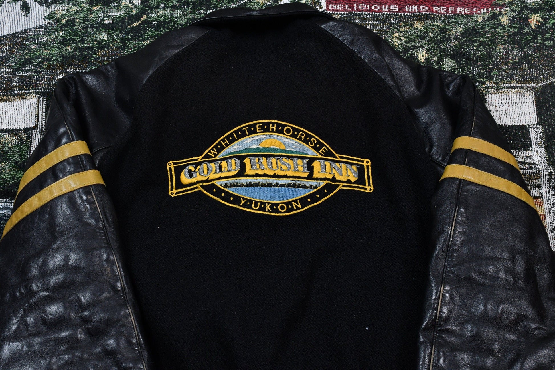 Vintage 1990s Whitehorse Yukon Gold Rush Inn Leather Varsity Jacket Men's L from propervintagecanada