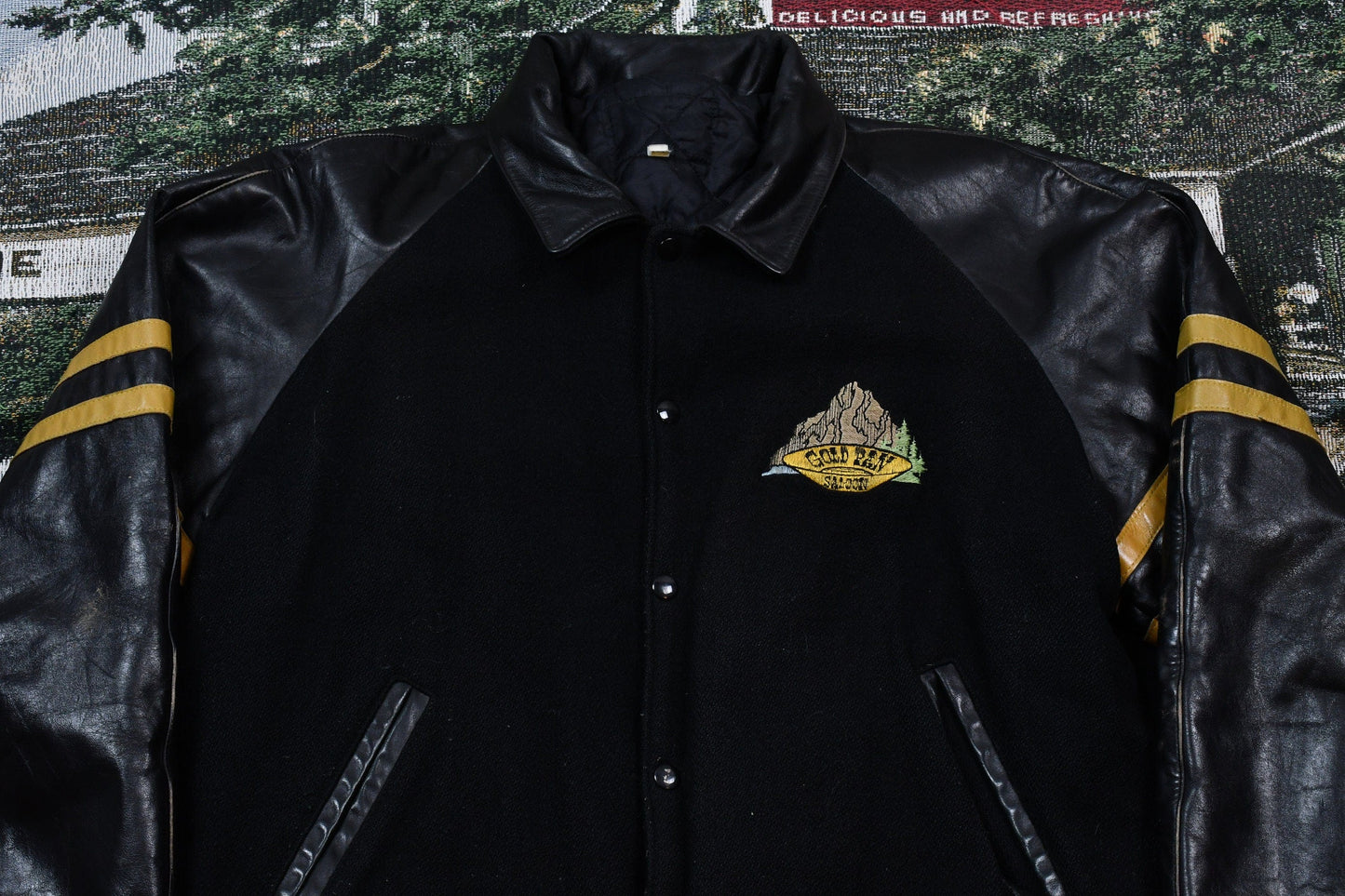 Vintage 1990s Whitehorse Yukon Gold Rush Inn Leather Varsity Jacket Men's L from propervintagecanada