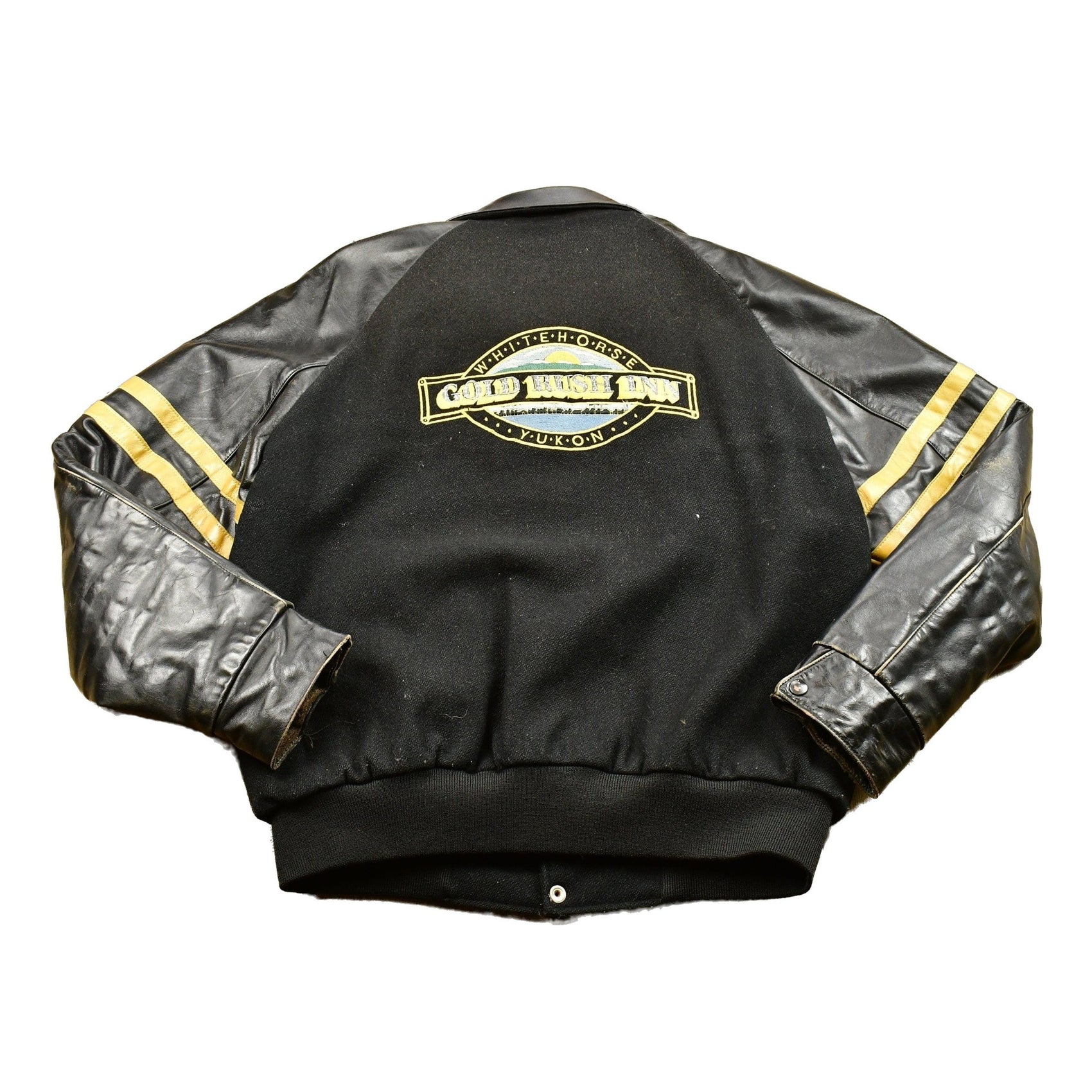 Vintage 1990s Whitehorse Yukon Gold Rush Inn Leather Varsity Jacket Men's L from propervintagecanada