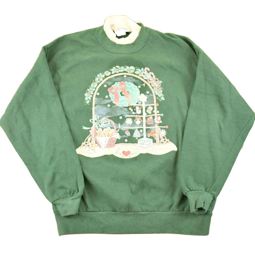 Vintage 1990s Willow Bay Cute Christmas Double Collar Souvenir Crewneck Sweatshirt Women's M / 90's Tourist Vacation Graphic Sweater from propervintagecanada