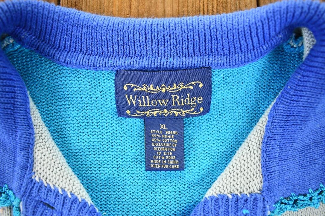 Vintage 1990s Willow ridge Embroidered Floral Heavy Knit Button Up Shirt Women's XL from propervintagecanada