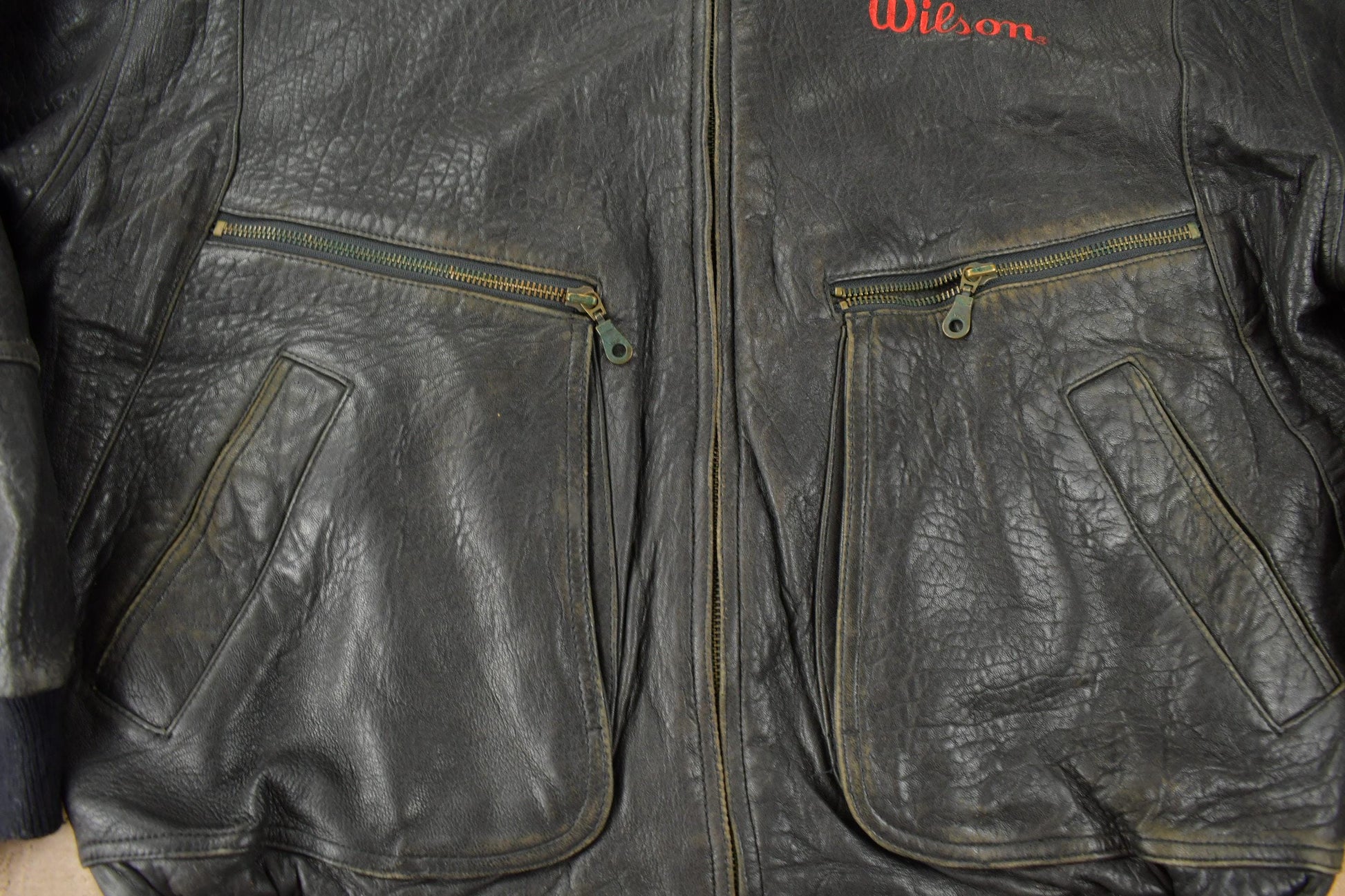Vintage 1990s Wilson Golf & Tennis Team Embroidered Leather Bomber Jacket Men's Large from propervintagecanada