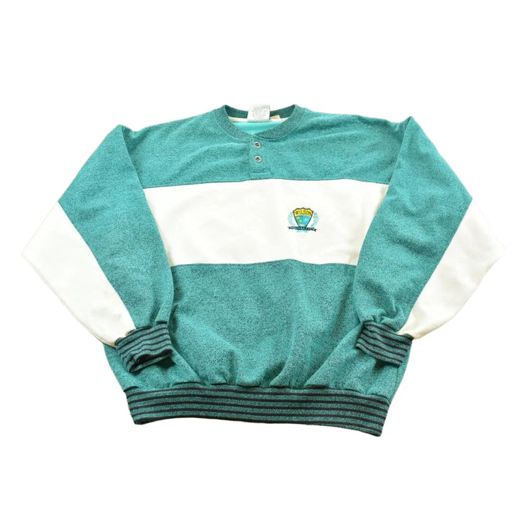 Vintage 1990s Wilson University Embroidered Henley Collar Sweatshirt Men's L from propervintagecanada