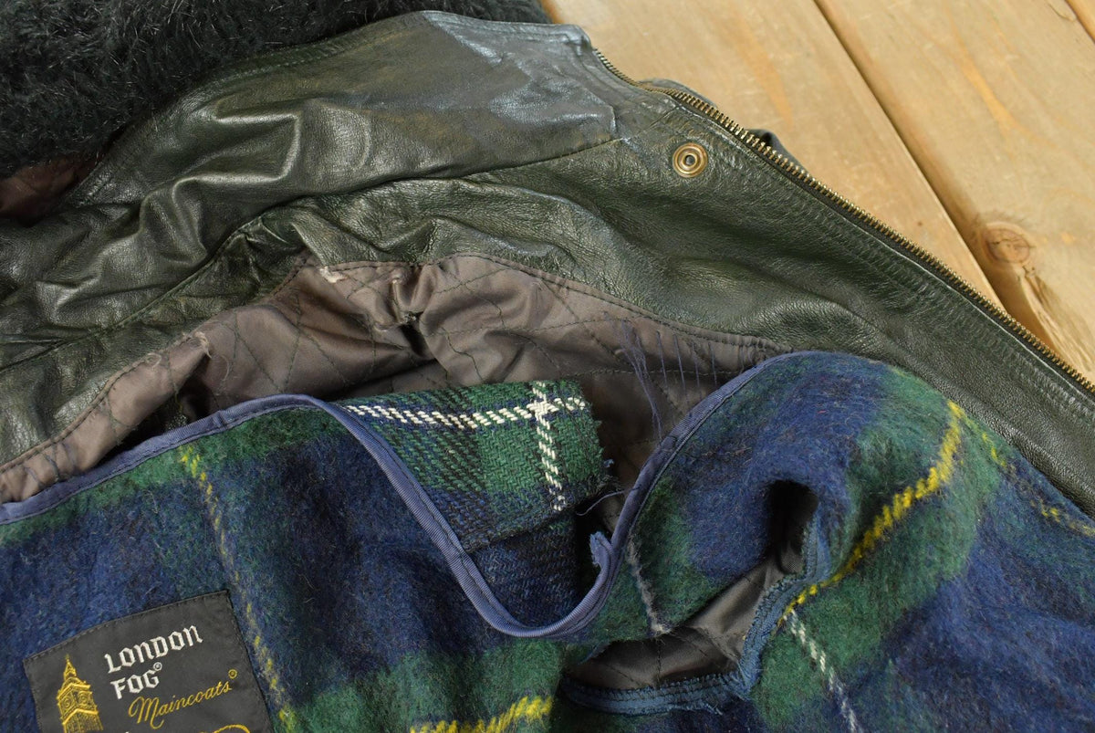Vintage 1990s Wilsons Leather London Fog Dark Green Wool Lining Parka Coat Jacket Women's XL / Outerwear / 90s Streetwear from propervintagecanada