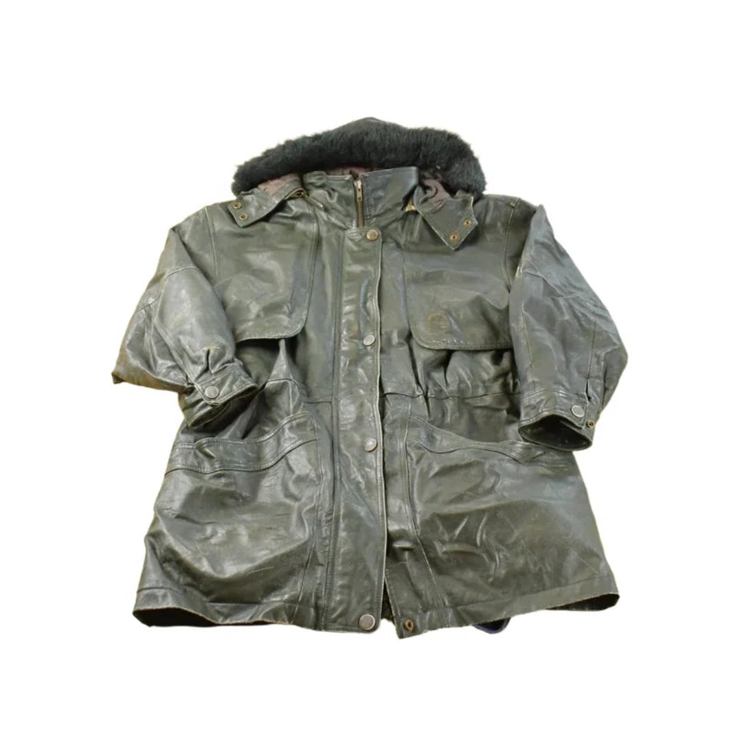 Vintage 1990s Wilsons Leather London Fog Dark Green Wool Lining Parka Coat Jacket Women's XL / Outerwear / 90s Streetwear from propervintagecanada