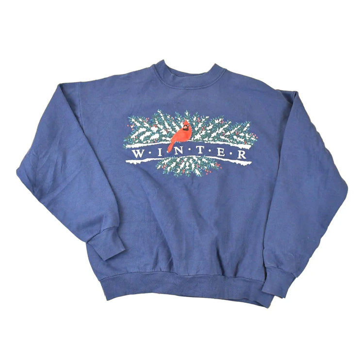 Vintage 1990s Winter Cardinal Embroidered Crewneck Sweatshirt Mens L from propervintagecanada