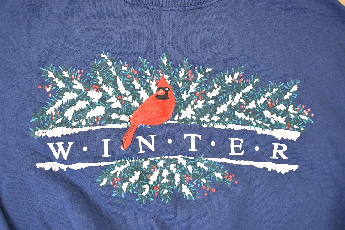 Vintage 1990s Winter Cardinal Embroidered Crewneck Sweatshirt Mens L from propervintagecanada