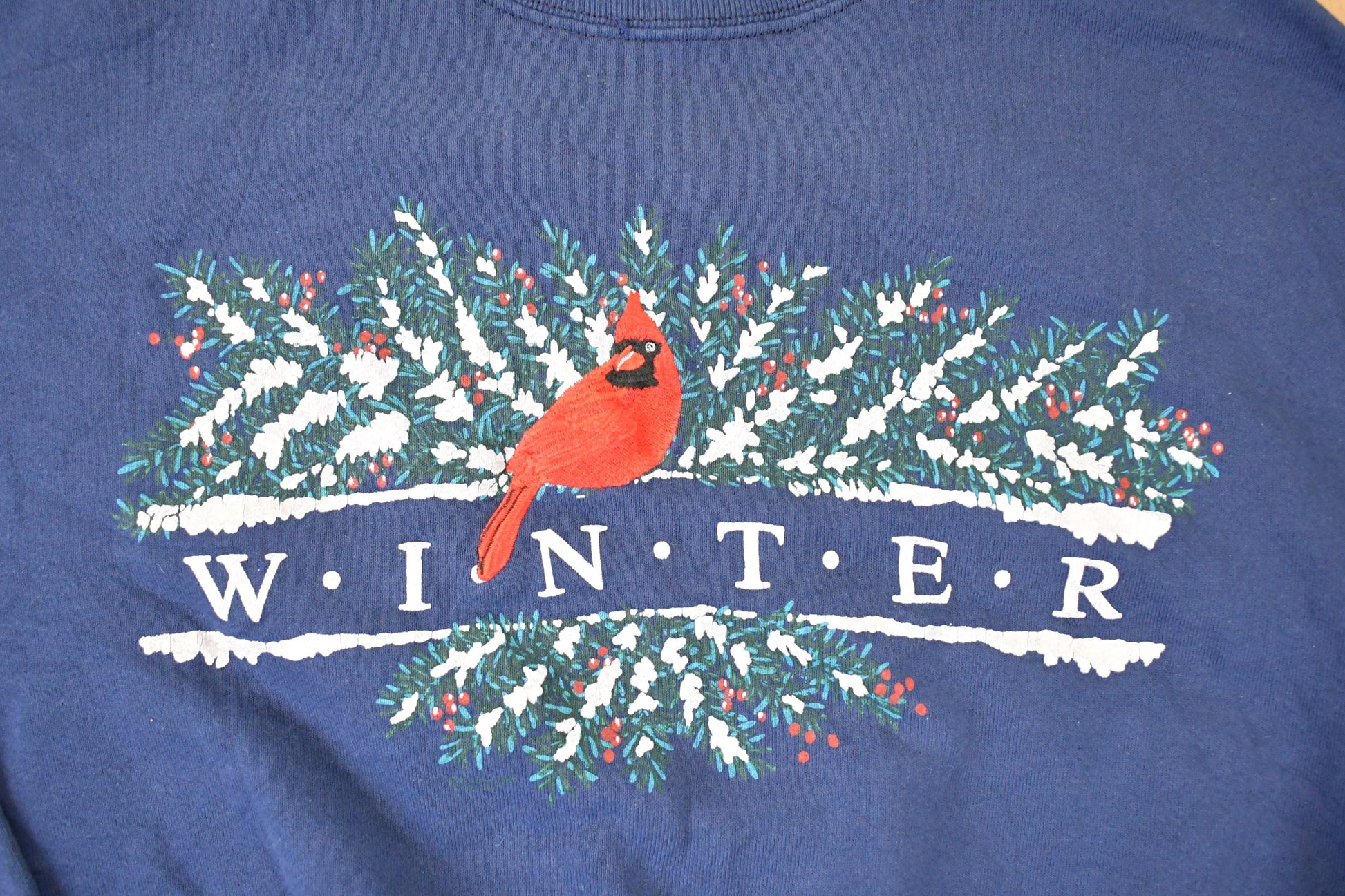Vintage 1990s Winter Cardinal Embroidered Crewneck Sweatshirt Mens L from propervintagecanada