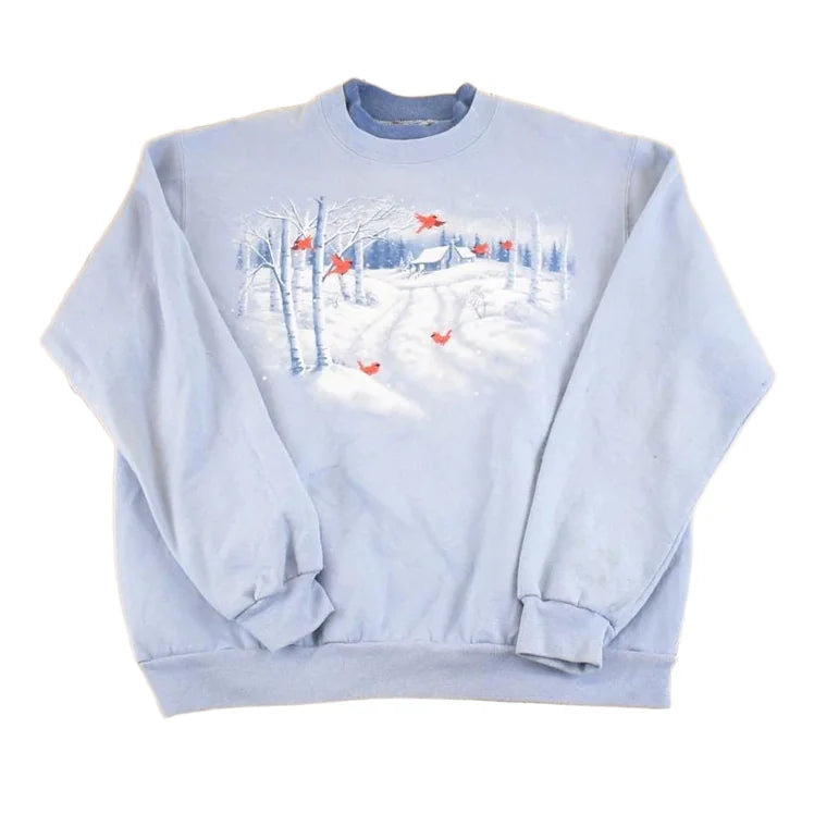 Vintage 1990s Winter Cardinals Double Collar Souvenir Crewneck Sweatshirt Women's L from propervintagecanada