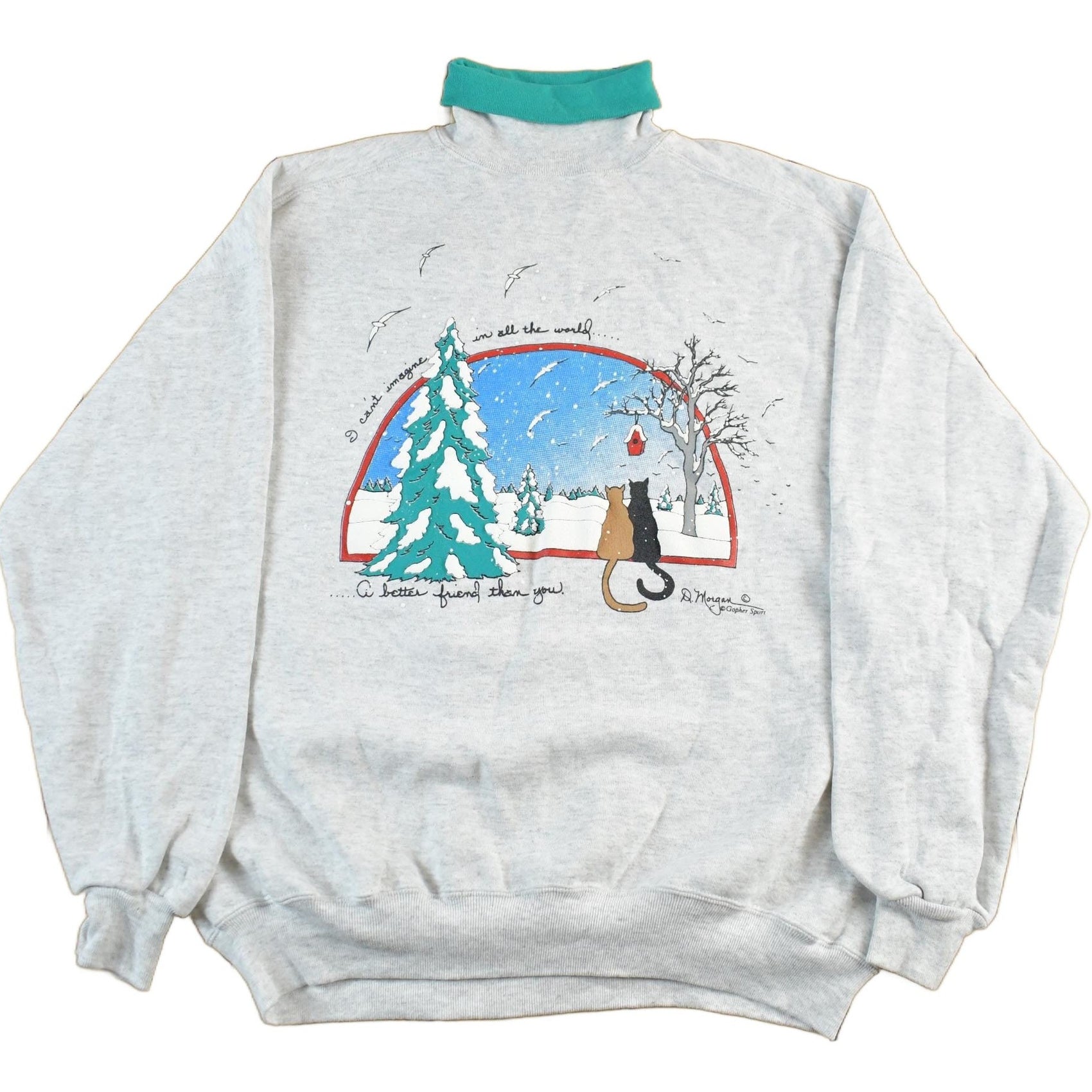 Vintage 1990s Winter Cat Theme Turtleneck Sweatshirt Men's XL from propervintagecanada