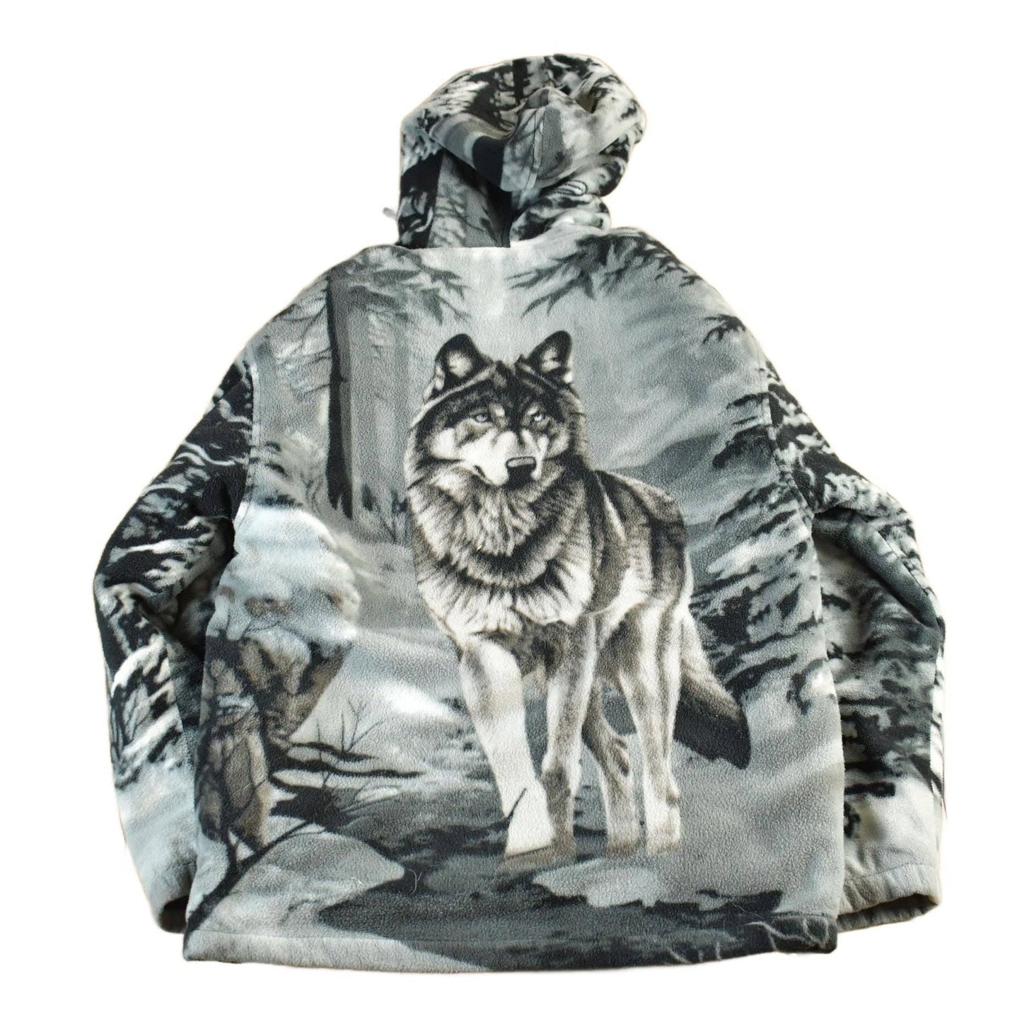 Vintage 1990s Winter Wolf Theme Fleece Sweater Jacket Men's Medium from propervintagecanada