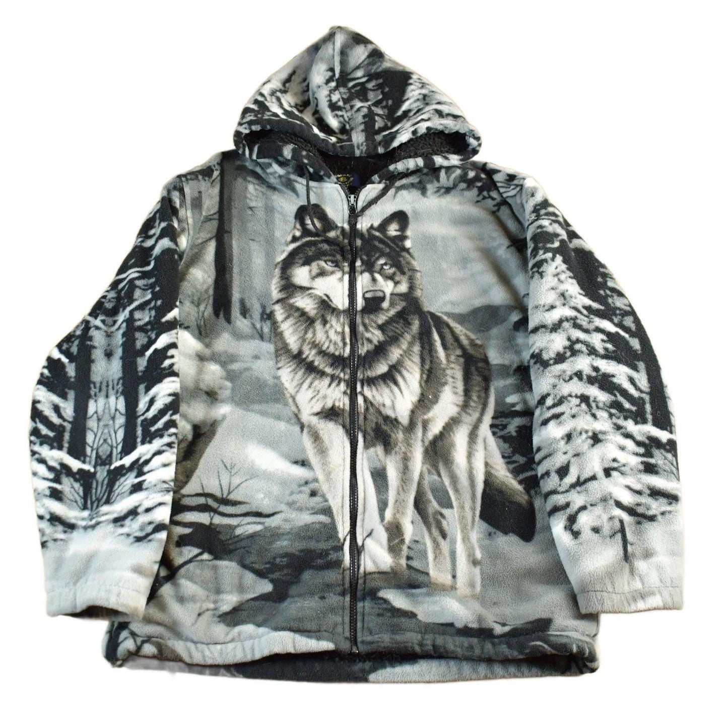 Vintage 1990s Winter Wolf Theme Fleece Sweater Jacket Men's Medium from propervintagecanada