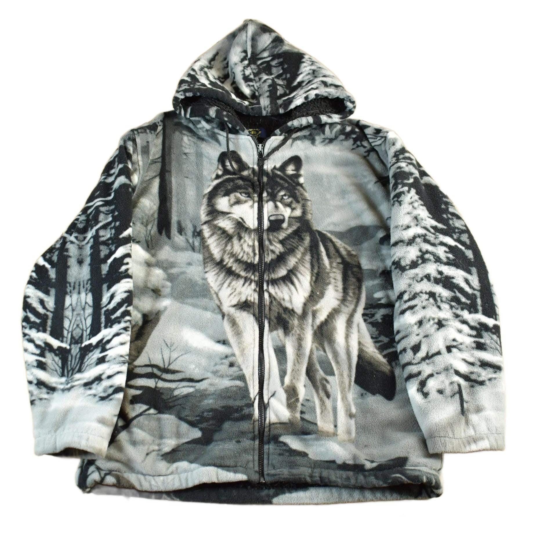 Vintage 1990s Winter Wolf Theme Fleece Sweater Jacket Men's Medium from propervintagecanada