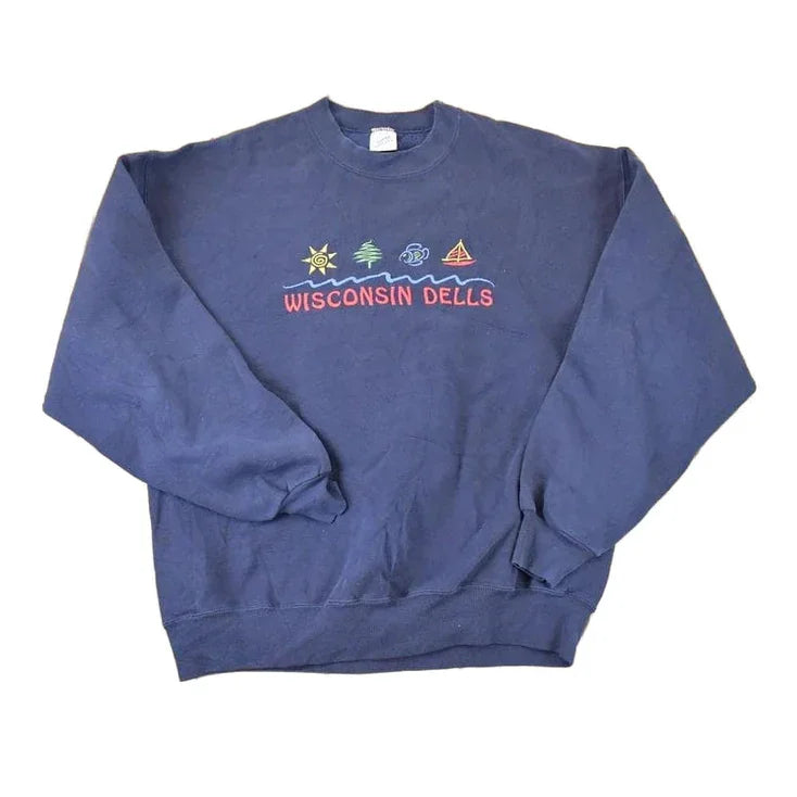 Vintage 1990s Wisconsin Dells Embroidered Sun Crewneck Sweatshirt Men's L from propervintagecanada