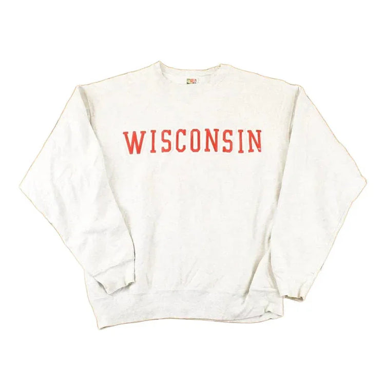 Vintage 1990s Wisconsin Embroidered University Crewneck Sweater Mens L from propervintagecanada