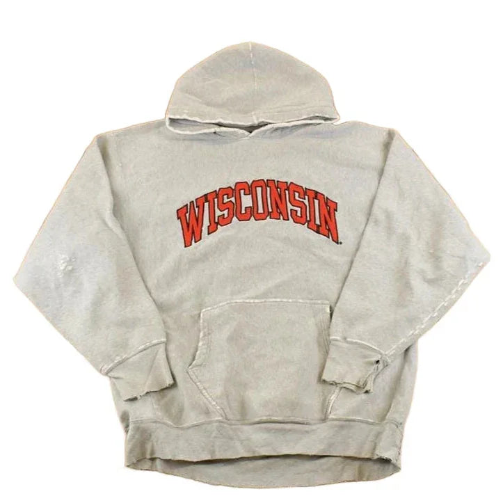 Vintage 1990s Wisconsin State Hoodie Sweatshirt Men's XL / NCAA College Spellout / 90s Collegiate Sweater / Heavyweight from propervintagecanada