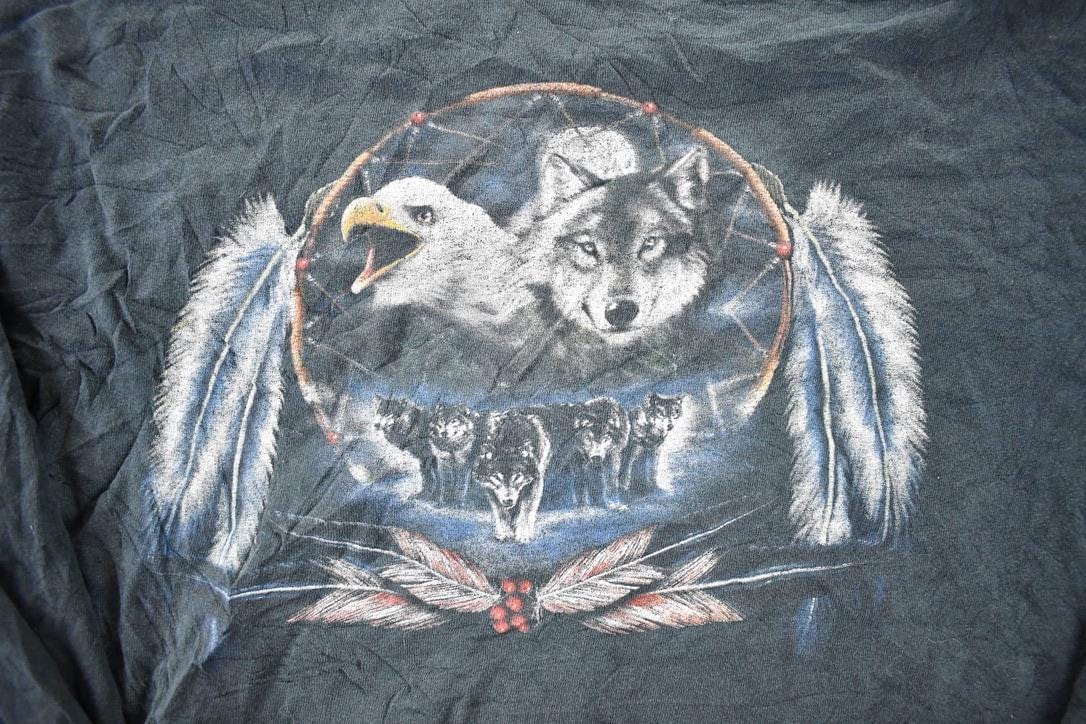 Vintage 1990s Wolf And Hawk Nature Crewneck Long sleeve Shirt Men's L from propervintagecanada
